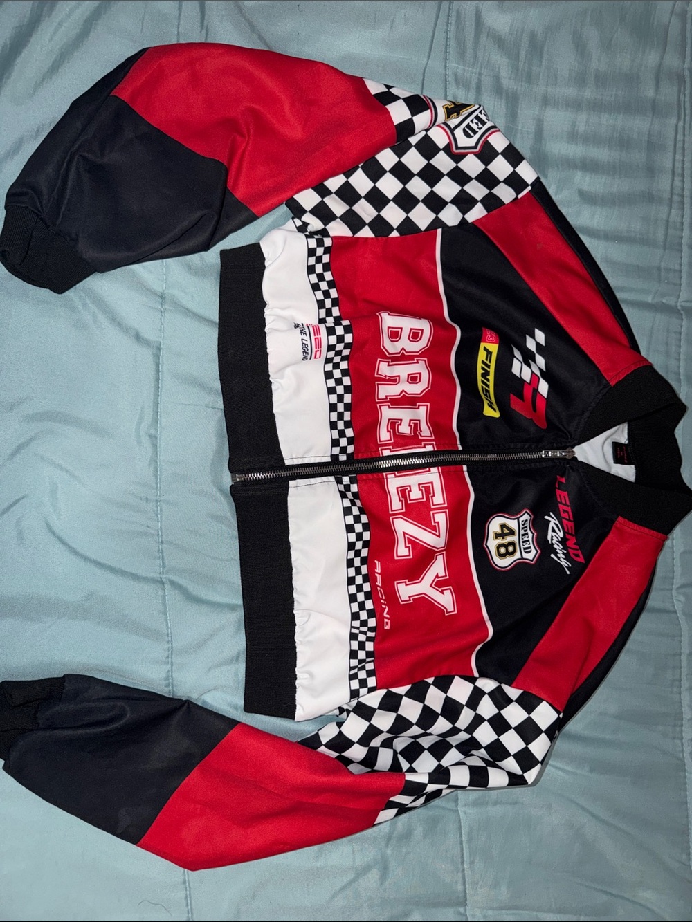 Cropped Racing Bomber Jacket - Red & Black